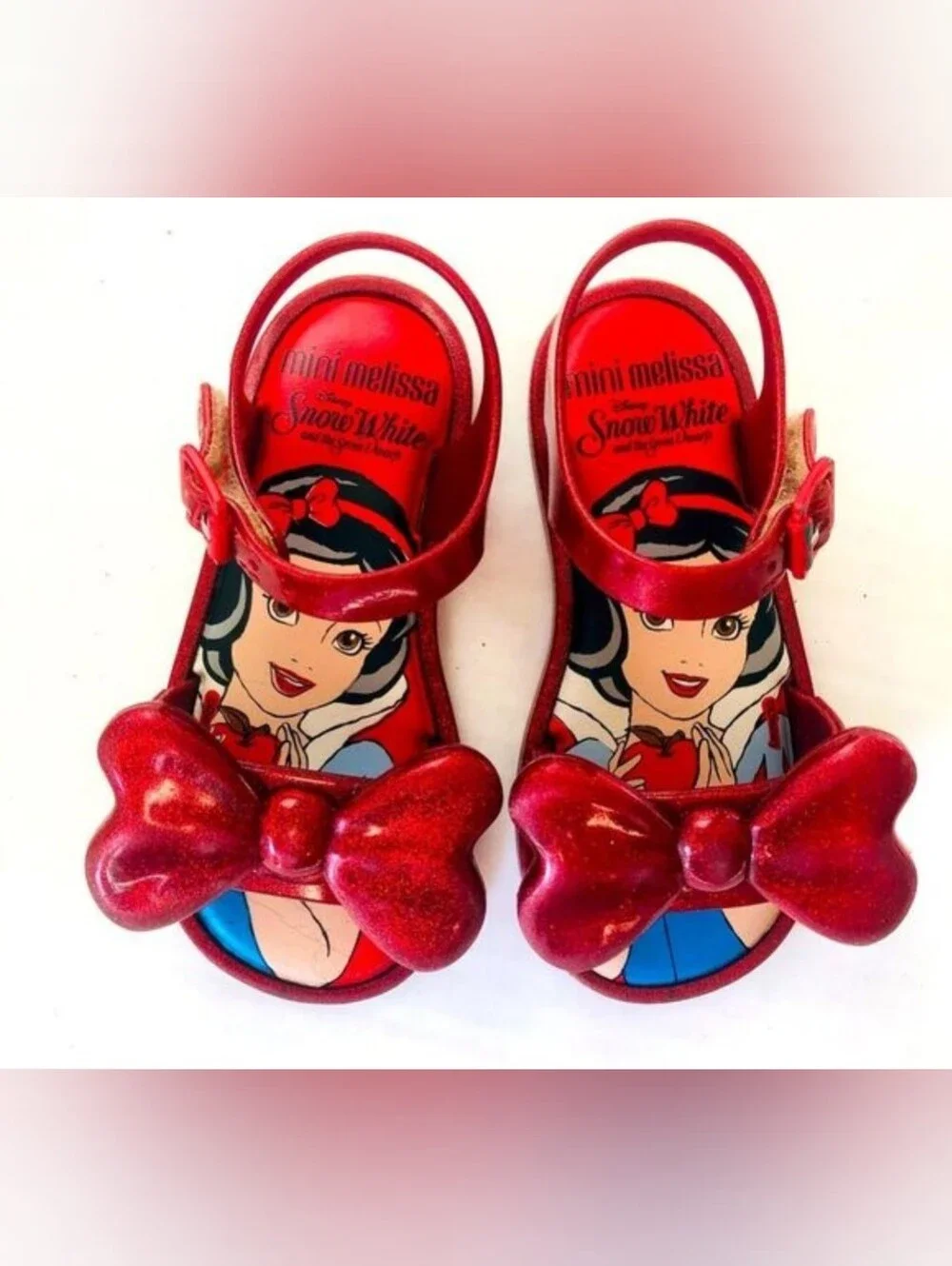 Mini Melissa Glittery Red Sandals with Bow. Snow White Shoes Sz 9 Toddler